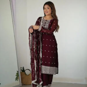 Maroon Color Rangoli Silk Three Piece Kurti Suit